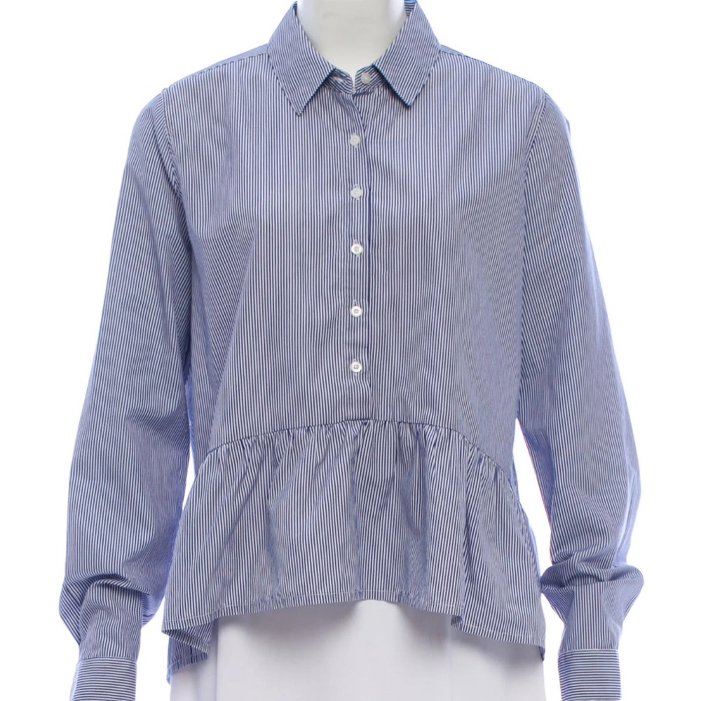 TROVATA blue and white pinstriped peplum blouse, size large